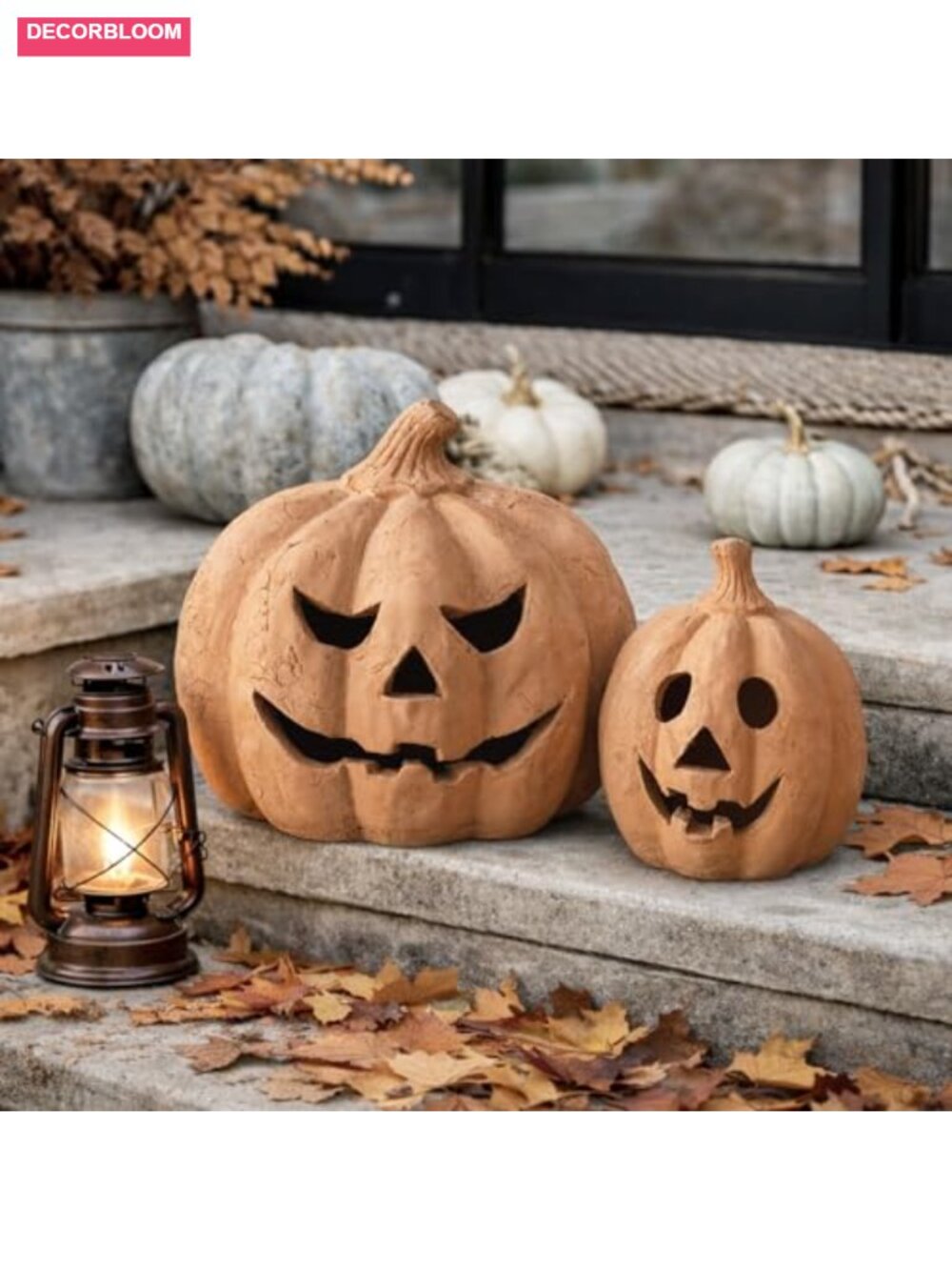 Handmade Terracotta Pumpkin Jack O' Lantern Fall Decor Indoor Outdoor - Picture 4 of 6